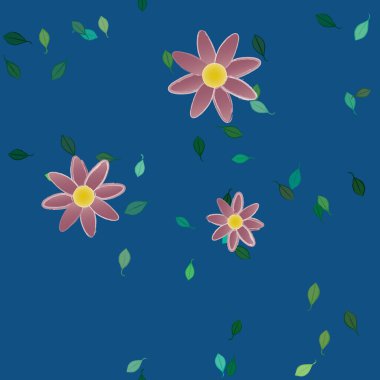 Basit çiçek ve yeşil yapraklı tasarım kompozisyonu, vektör illüstrasyonu