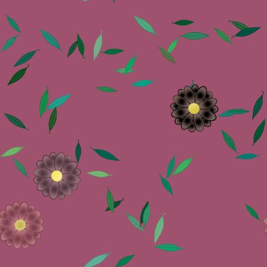 Basit çiçek ve yeşil yapraklı tasarım kompozisyonu, vektör illüstrasyonu