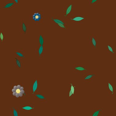 Basit çiçek ve yeşil yapraklı tasarım kompozisyonu, vektör illüstrasyonu