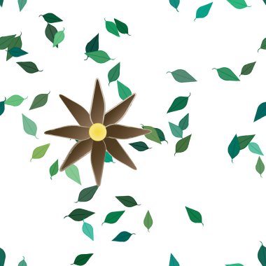 Basit çiçek ve yeşil yapraklı tasarım kompozisyonu, vektör illüstrasyonu