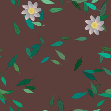 Basit çiçek ve yeşil yapraklı tasarım kompozisyonu, vektör illüstrasyonu