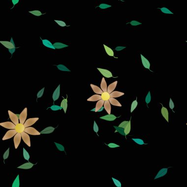 Basit çiçek ve yeşil yapraklı tasarım kompozisyonu, vektör illüstrasyonu