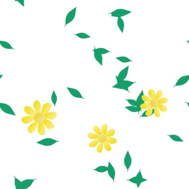 Basit çiçek ve yeşil yapraklı tasarım kompozisyonu, vektör illüstrasyonu