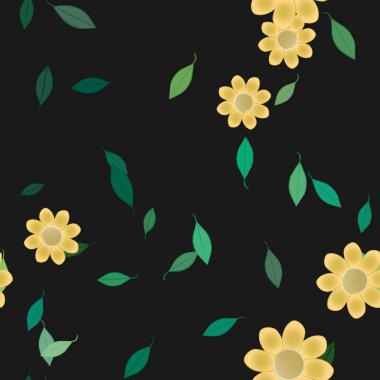 Basit çiçek ve yapraklarla dizayn kompozisyonu, vektör illüstrasyonu