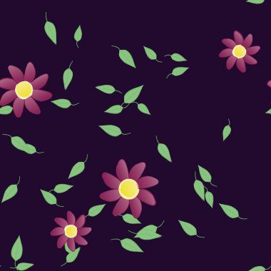 Basit çiçek ve yeşil yapraklı tasarım kompozisyonu, vektör illüstrasyonu