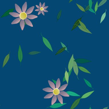 Basit çiçek ve yeşil yapraklı tasarım kompozisyonu, vektör illüstrasyonu