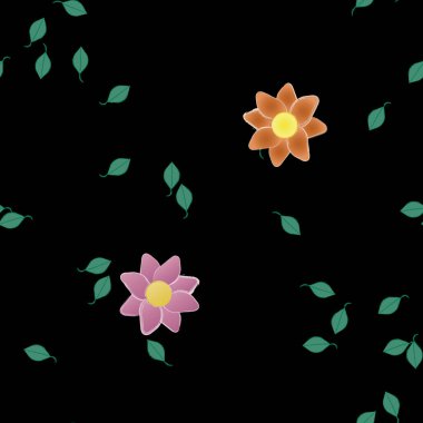 Basit çiçek ve yeşil yapraklı tasarım kompozisyonu, vektör illüstrasyonu