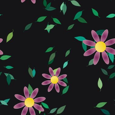 Basit çiçek ve yeşil yapraklı tasarım kompozisyonu, vektör illüstrasyonu