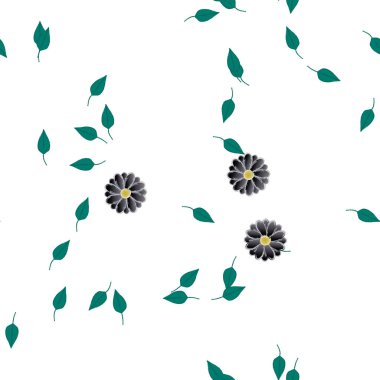 Basit çiçek ve yeşil yapraklı tasarım kompozisyonu, vektör illüstrasyonu