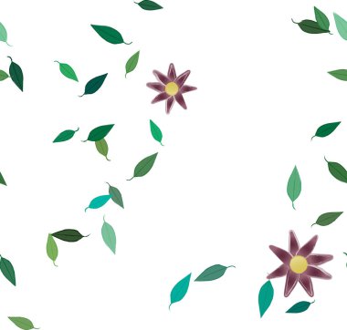 Basit çiçek ve yeşil yapraklı tasarım kompozisyonu, vektör illüstrasyonu