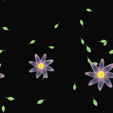 Basit çiçek ve yeşil yapraklı tasarım kompozisyonu, vektör illüstrasyonu