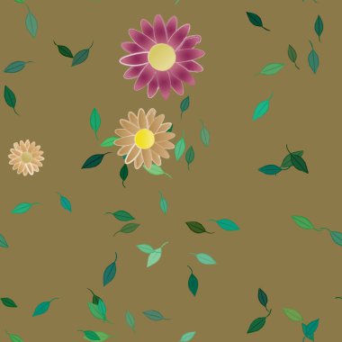 Basit çiçek ve yeşil yapraklı tasarım kompozisyonu, vektör illüstrasyonu