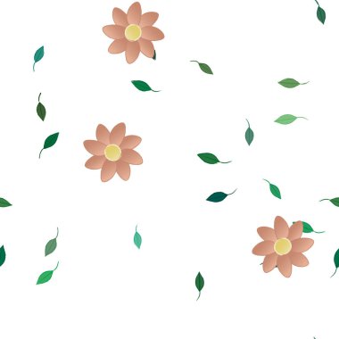 Basit çiçek ve yeşil yapraklı tasarım kompozisyonu, vektör illüstrasyonu