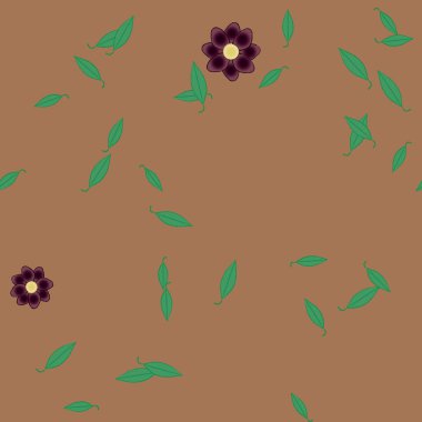 Basit çiçek ve yeşil yapraklı tasarım kompozisyonu, vektör illüstrasyonu