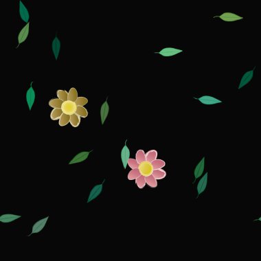 Basit çiçek ve yeşil yapraklı tasarım kompozisyonu, vektör illüstrasyonu