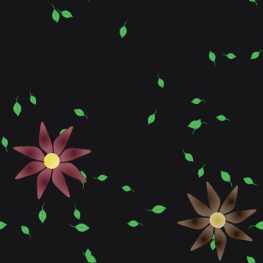 Basit çiçek ve yeşil yapraklı tasarım kompozisyonu, vektör illüstrasyonu