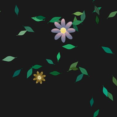 Basit çiçek ve yeşil yapraklı tasarım kompozisyonu, vektör illüstrasyonu