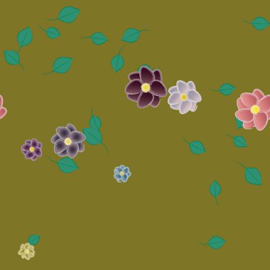 Basit çiçek ve yeşil yapraklı tasarım kompozisyonu, vektör illüstrasyonu