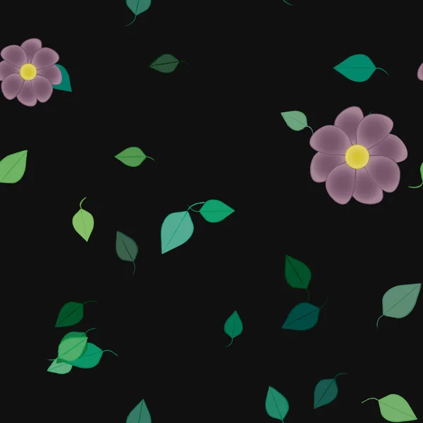 Composición Diseño Con Flores Simples Hojas Verdes Ilustración Vectorial — Vector de stock