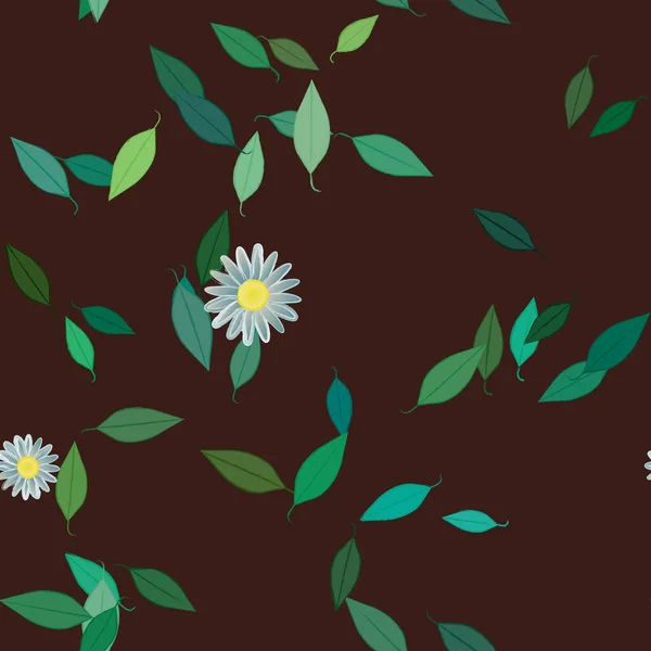 Composición Diseño Con Flores Simples Hojas Verdes Ilustración Vectorial — Vector de stock