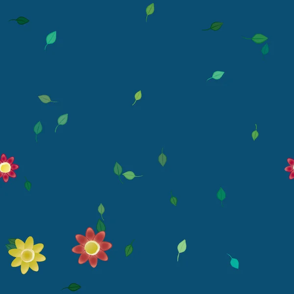 Composition Design Avec Fleurs Simples Feuilles Vertes Illustration Vectorielle — Image vectorielle