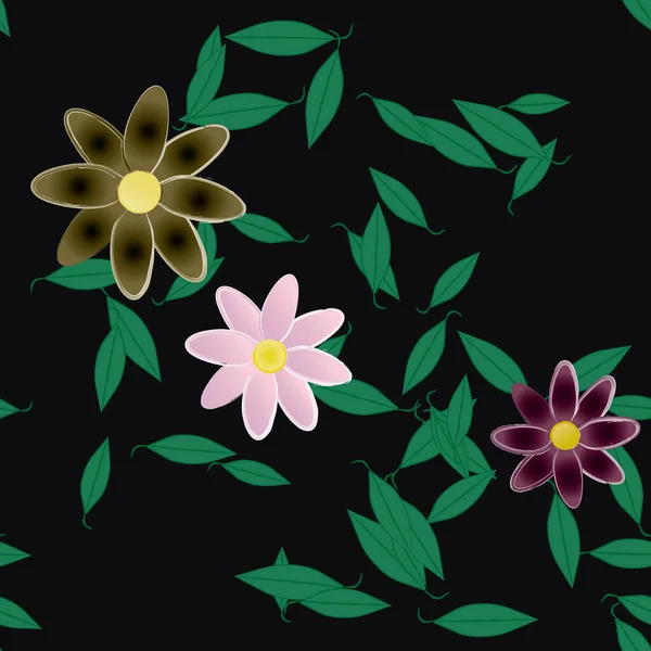 Composição Design Com Flores Simples Folhas Verdes Ilustração Vetorial — Vetor de Stock