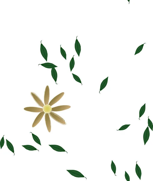 Composição Design Com Flores Simples Folhas Verdes Ilustração Vetorial — Vetor de Stock