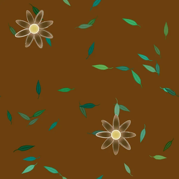 Composición Diseño Con Flores Simples Hojas Verdes Ilustración Vectorial — Vector de stock