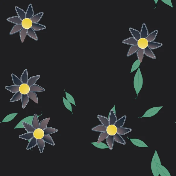 Composición Diseño Con Flores Simples Hojas Verdes Ilustración Vectorial — Vector de stock