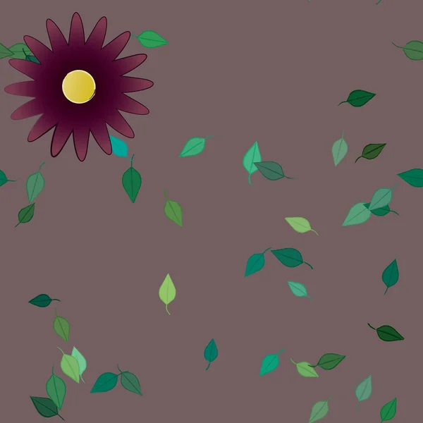 Composição Design Com Flores Simples Folhas Verdes Ilustração Vetorial — Vetor de Stock