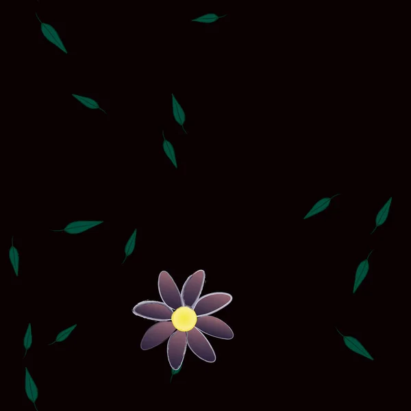 Ontwerp Compositie Met Eenvoudige Bloemen Groene Bladeren Vector Illustratie — Stockvector