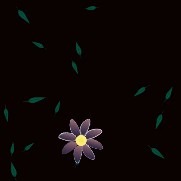 Composición Diseño Con Flores Simples Hojas Verdes Ilustración Vectorial — Vector de stock