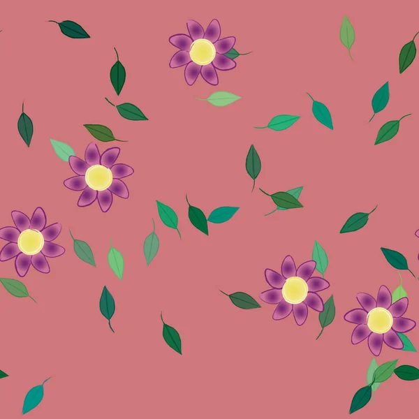 Composição Design Com Flores Simples Folhas Verdes Ilustração Vetorial — Vetor de Stock