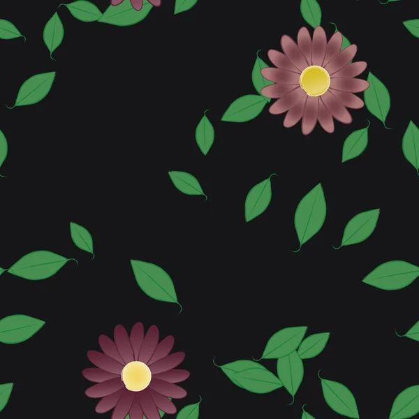 Composição Design Com Flores Simples Folhas Verdes Ilustração Vetorial — Vetor de Stock