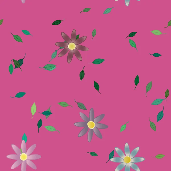 Composición Diseño Con Flores Simples Hojas Verdes Ilustración Vectorial — Archivo Imágenes Vectoriales