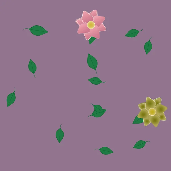 Composição Design Com Flores Simples Folhas Verdes Ilustração Vetorial — Vetor de Stock