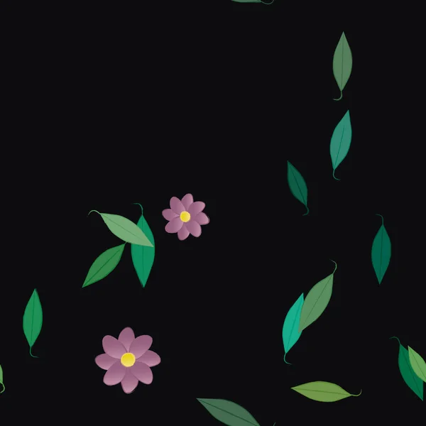 Composición Diseño Con Flores Simples Hojas Verdes Ilustración Vectorial — Vector de stock