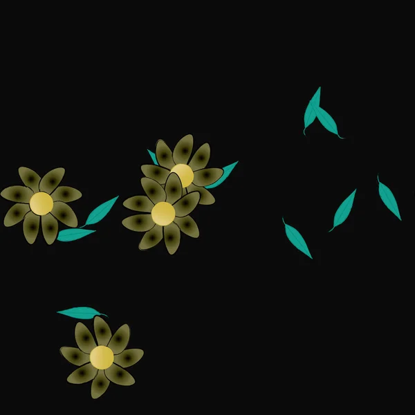 Composition Design Avec Fleurs Simples Feuilles Vertes Illustration Vectorielle — Image vectorielle