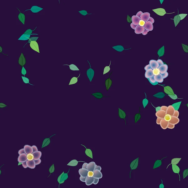 Composition Design Avec Fleurs Simples Feuilles Vertes Illustration Vectorielle — Image vectorielle