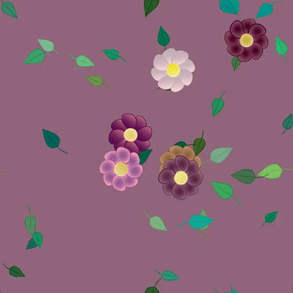 Composition Design Avec Fleurs Simples Feuilles Vertes Illustration Vectorielle — Image vectorielle