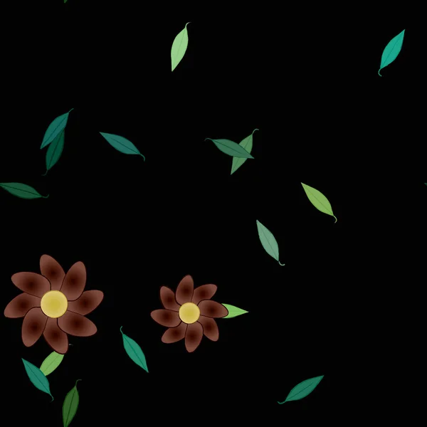 Composición Diseño Con Flores Simples Hojas Verdes Ilustración Vectorial — Vector de stock