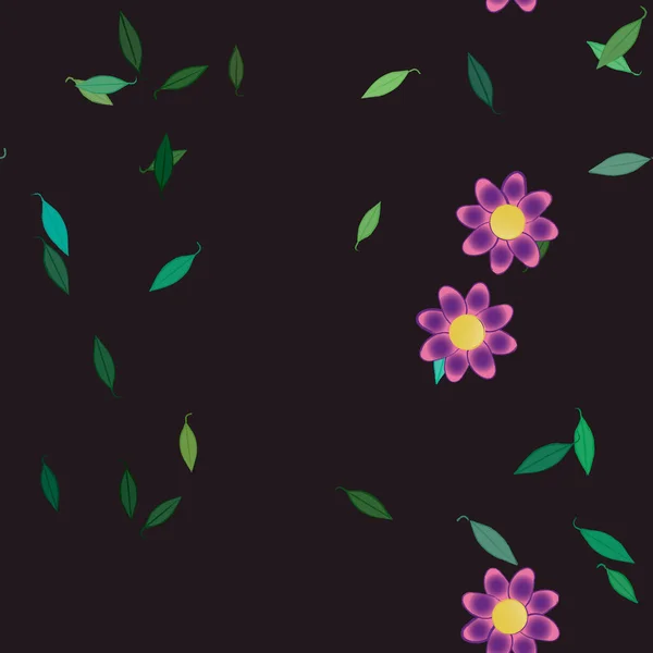 Composición Diseño Con Flores Simples Hojas Verdes Ilustración Vectorial — Archivo Imágenes Vectoriales