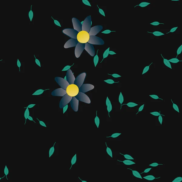 Composición Diseño Con Flores Simples Hojas Verdes Ilustración Vectorial — Vector de stock