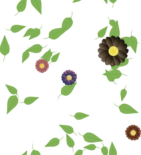 Composition Design Avec Fleurs Simples Feuilles Vertes Illustration Vectorielle — Image vectorielle