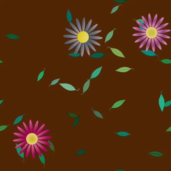 Composition Design Avec Fleurs Simples Feuilles Vertes Illustration Vectorielle — Image vectorielle