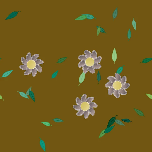 Composición Diseño Con Flores Simples Hojas Verdes Ilustración Vectorial — Vector de stock