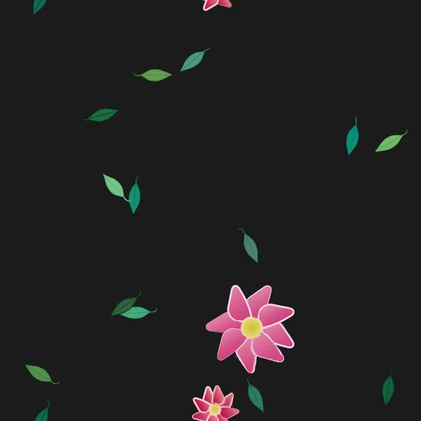 Composição Design Com Flores Simples Folhas Verdes Ilustração Vetorial —  Vetores de Stock