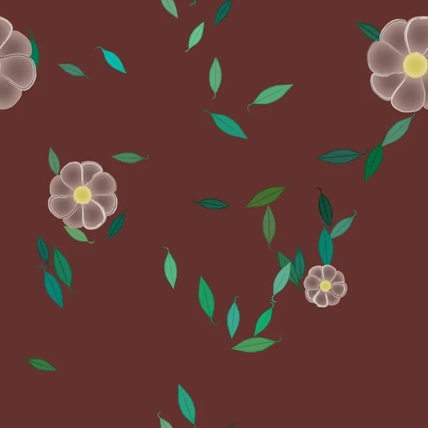 Composición Diseño Con Flores Simples Hojas Verdes Ilustración Vectorial — Archivo Imágenes Vectoriales