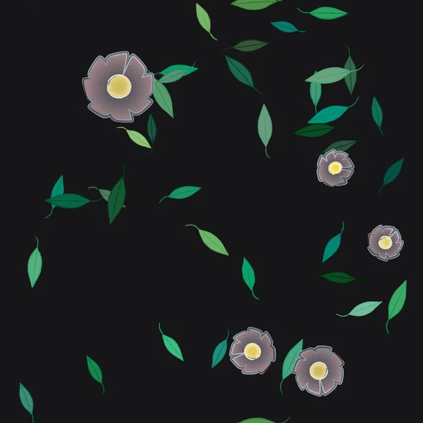 Composition Design Avec Fleurs Simples Feuilles Vertes Illustration Vectorielle — Image vectorielle