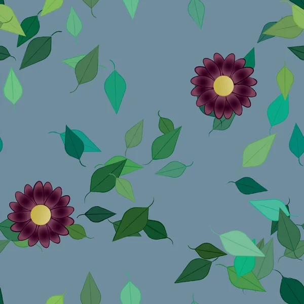 Composición Diseño Con Flores Simples Hojas Verdes Ilustración Vectorial — Archivo Imágenes Vectoriales